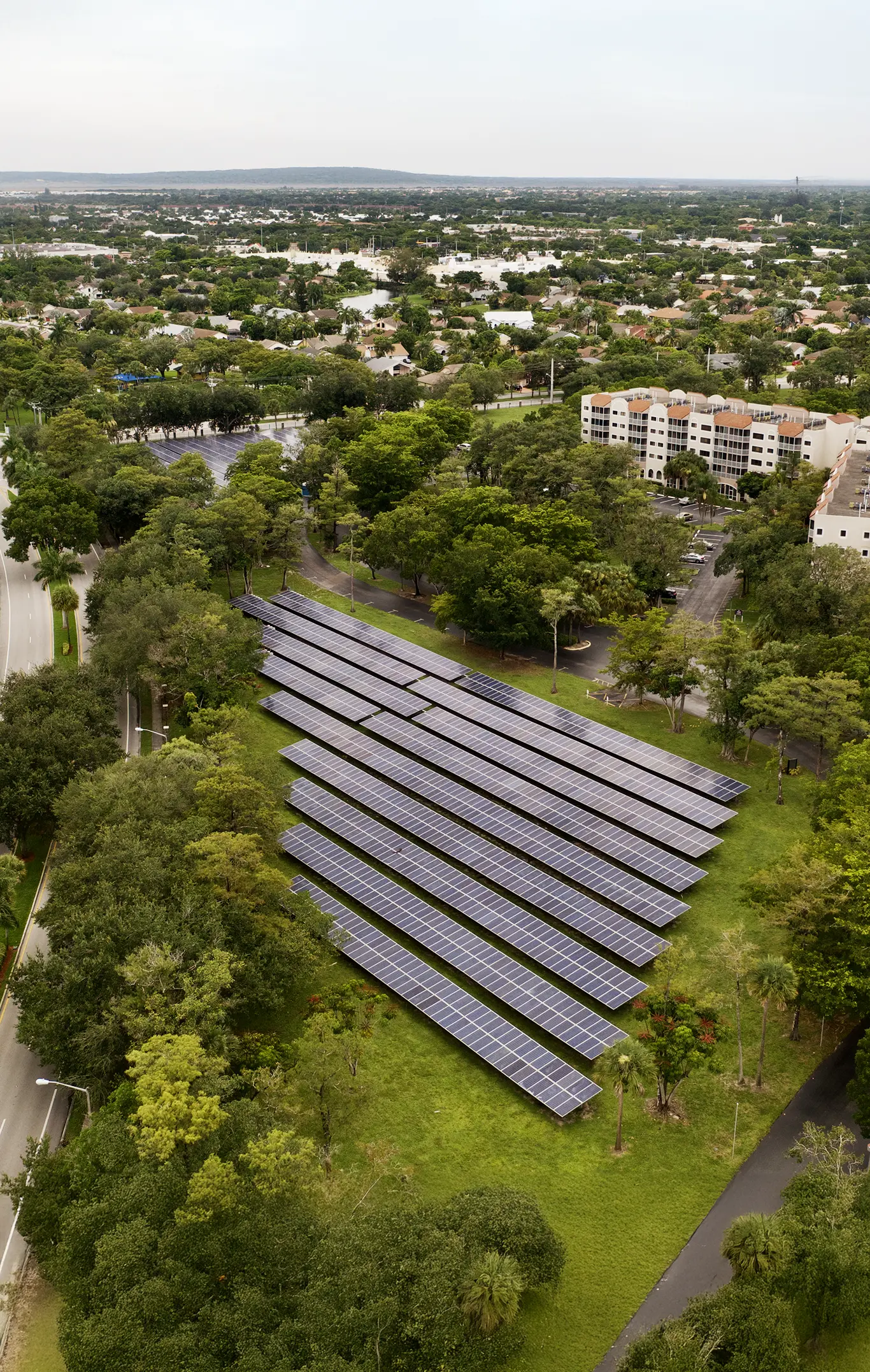 Aerial view of a photovoltaic system for a renewable energy community