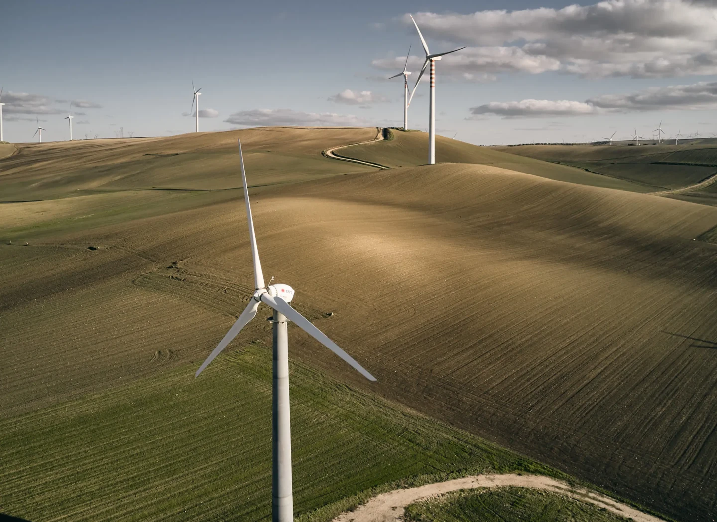 Aerial view of a wind power system