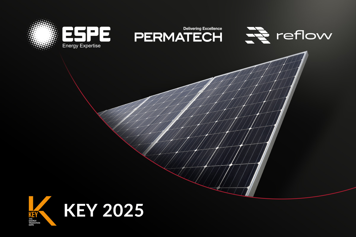 ESPE Partecipazione Key Energy: loghi delle 3 aziende, immagine di un pannello fotovoltaico.